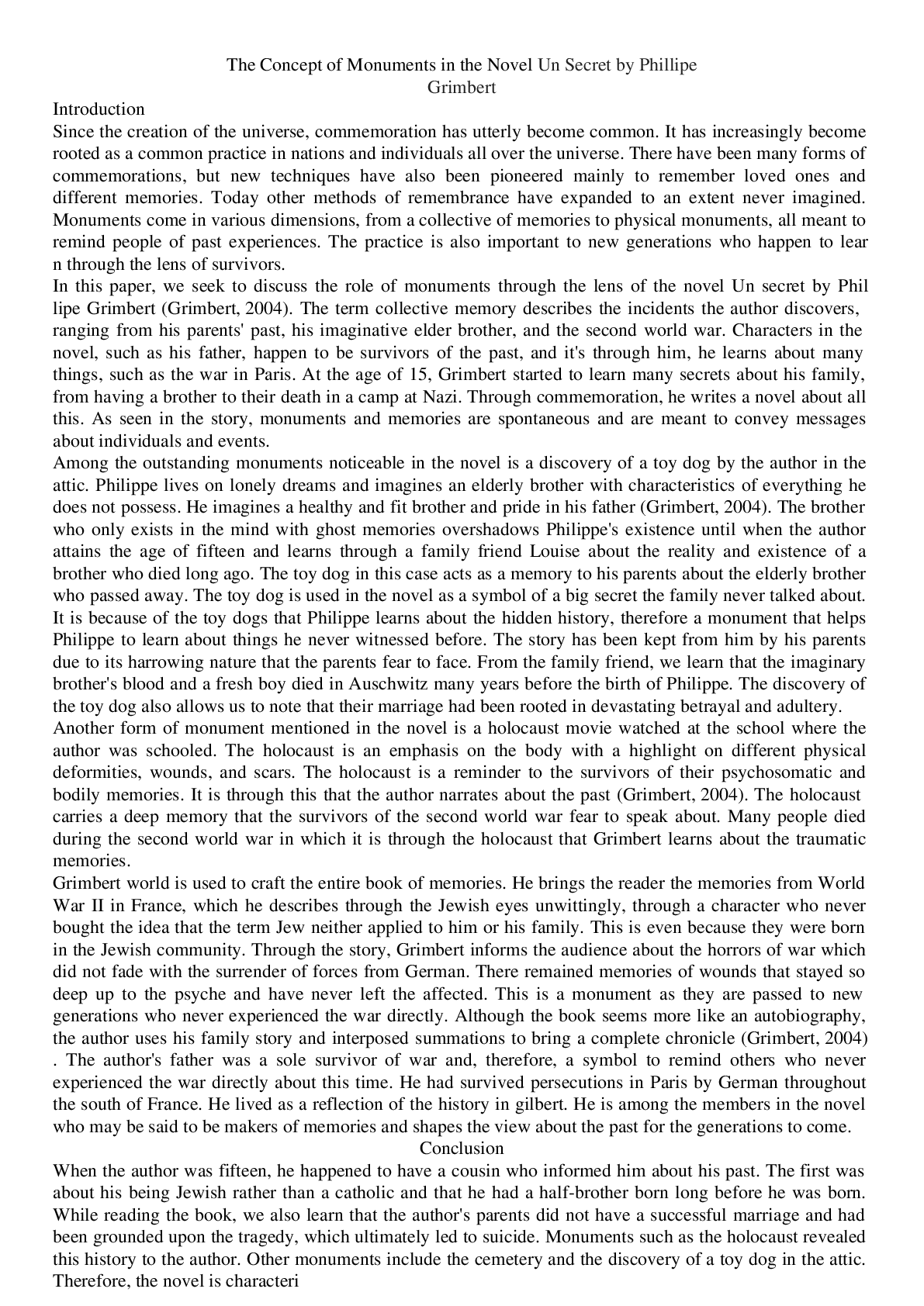 Preview image for The Concept of Monuments in the Novel Un Secret by Phillipe Grimbert